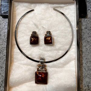 Vintage Ann Hand Pendant, Earrings and Collar Necklace